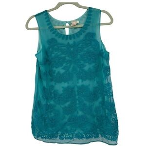 Sundance Blue Lace Floral Tank Top Size Small Spring Summer Basic